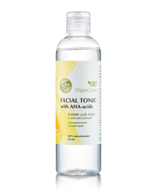 OrganicZone Тоник для лица с АНА-кислотами (для нормальной и сухой кожи), 250 мл