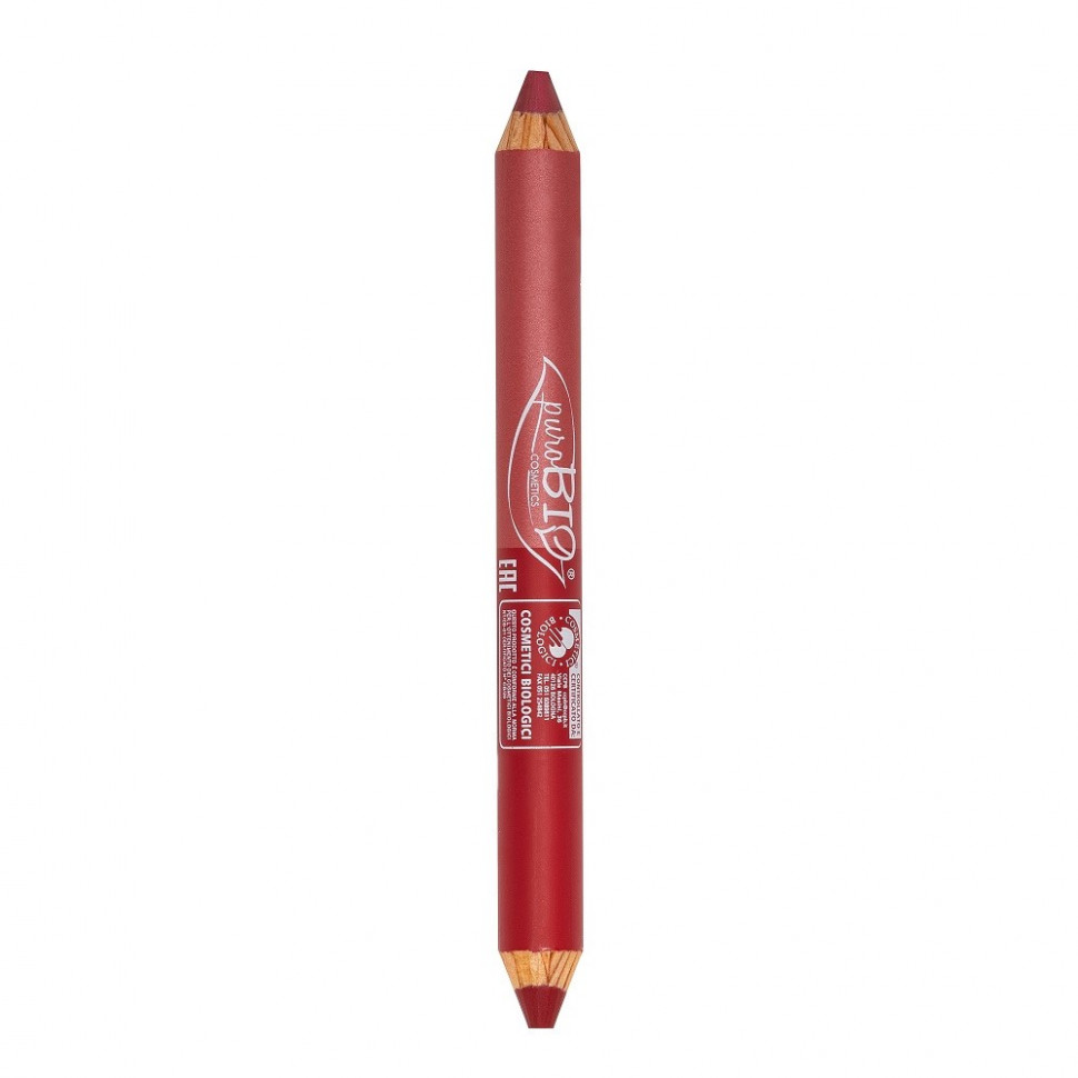 PuroBio Двойной карандаш-помада день/ночь (кораллово-розовый/вишнево-красный), 4,2 гр