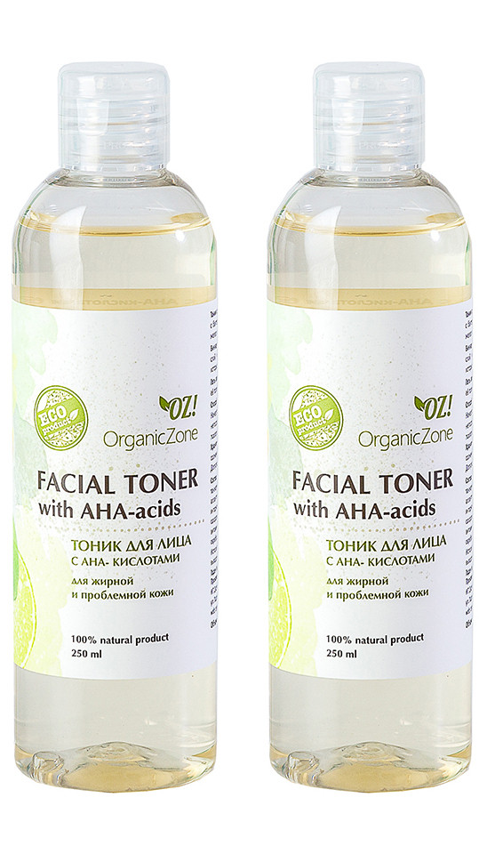 OrganicZone Комплект тоников для лица с АНА-кислотами для жирной и проблемной кожи, 2 шт.