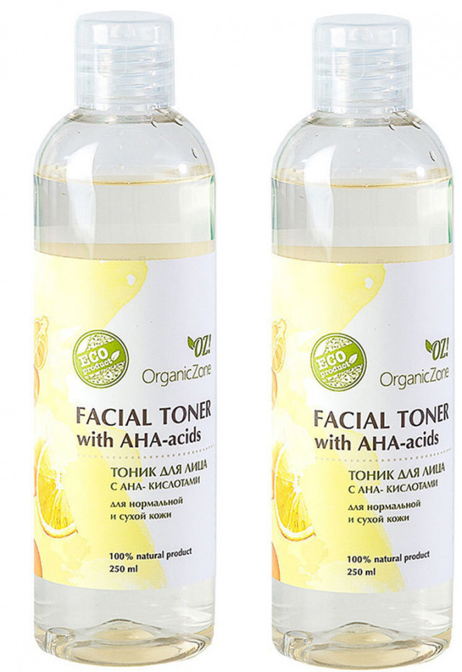 OrganicZone Комплект тоников для лица с АНА-кислотами нормальной и сухой кожи, 2 шт.