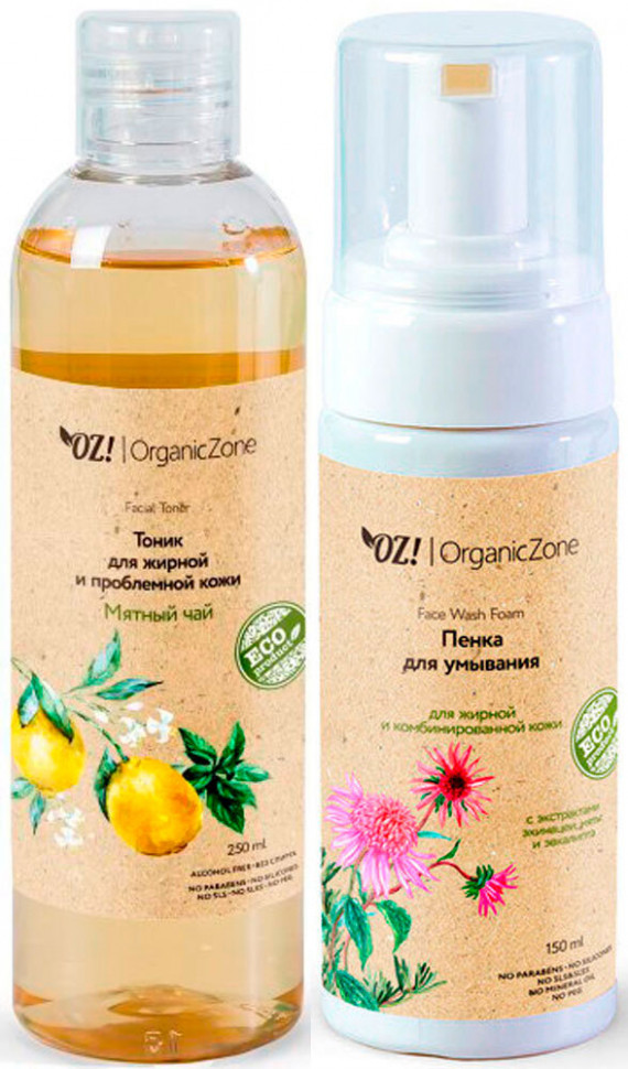 OrganicZone Комплект для жирной кожи: Тоник "Мятный чай" и Пенка для умывания