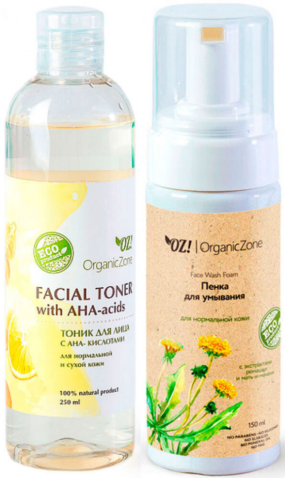 OrganicZone Комплект для нормальной кожи: Тоник с AHA и Пенка для нормальной