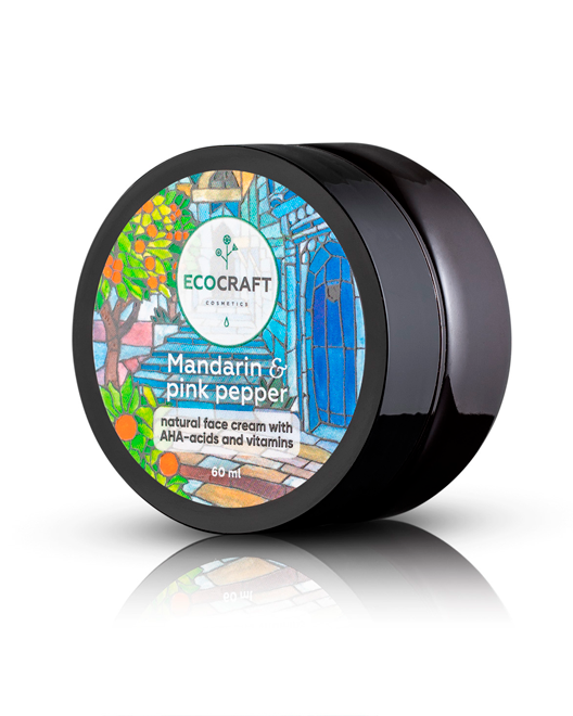 EcoCraft Крем для лица с витаминами и АНА-кислотами для сухой и чувствительной кожи "Mandarin and pink pepper / Мандарин и розовый перец", 60 мл